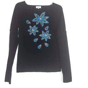 90's items by Design Convertible Sleeve Yarn Embroidered Floral Jersey Knit Top